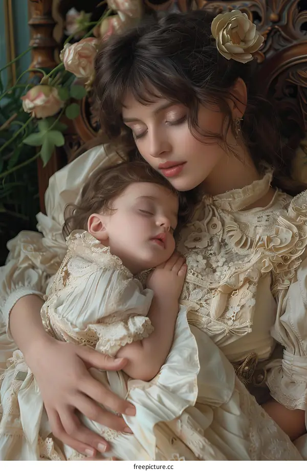 Vintage Portrait of Mother and Child