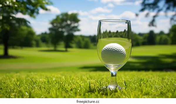 Golf ball in a wine glass on the green