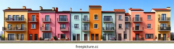 Colorful European Townhouses Row