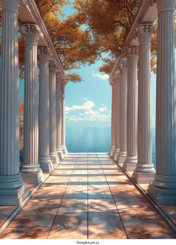Mystical Sea View Through Ancient Columns