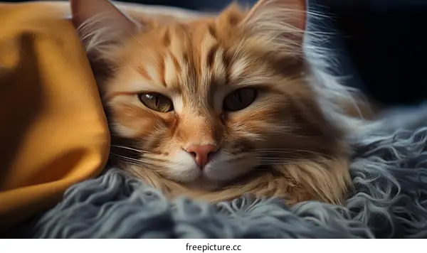Ginger Cat Resting on a Cozy Blanket