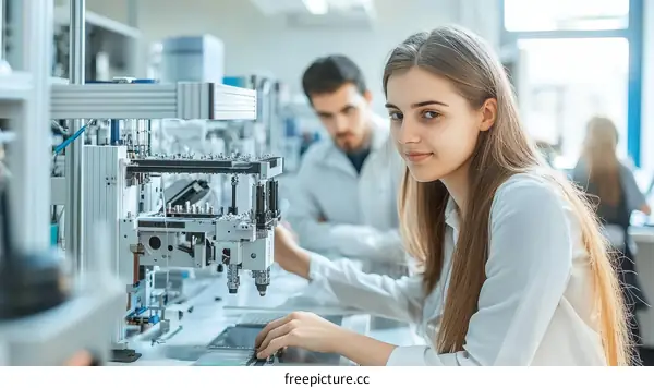 Female Engineers Working on a Modern Technology Manufacturing Line