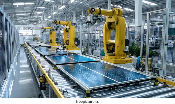 Solar Panel Production Line in a Factory