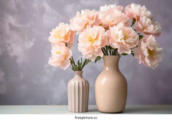A beautiful bouquet of pink peonies in a vase