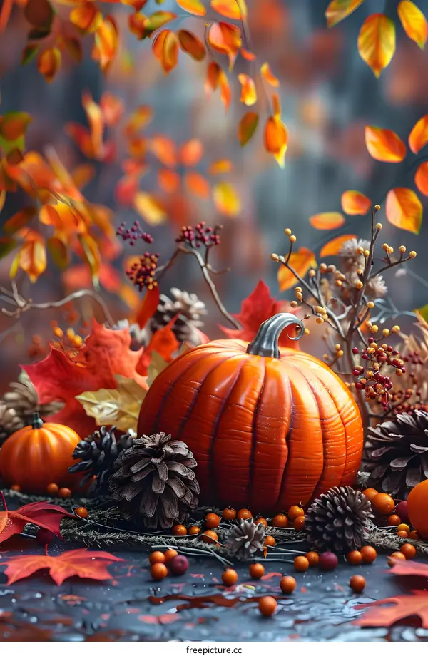 Pumpkin and Fall Leaves