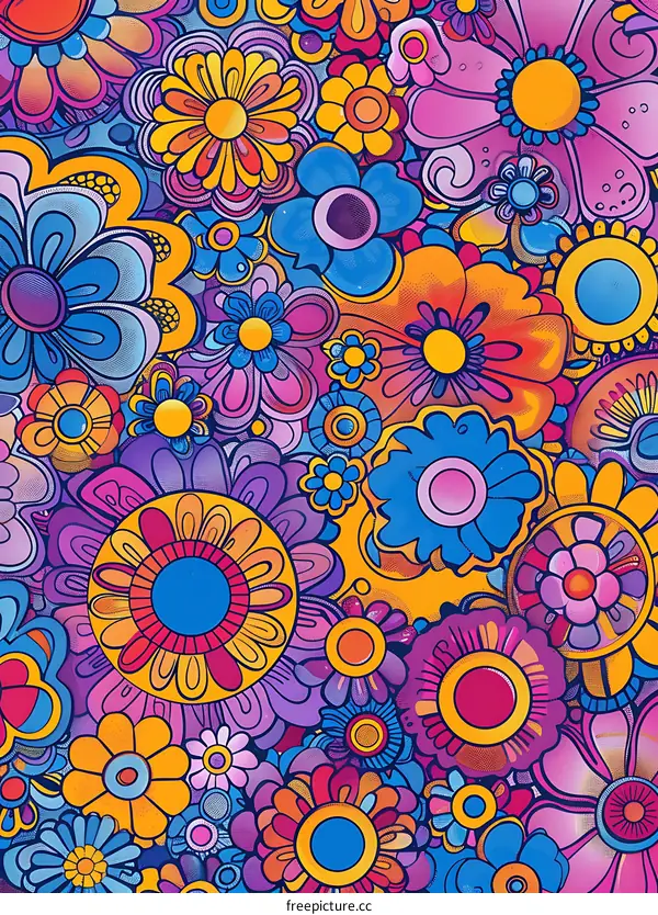 Colorful Retro Flower Pattern Background