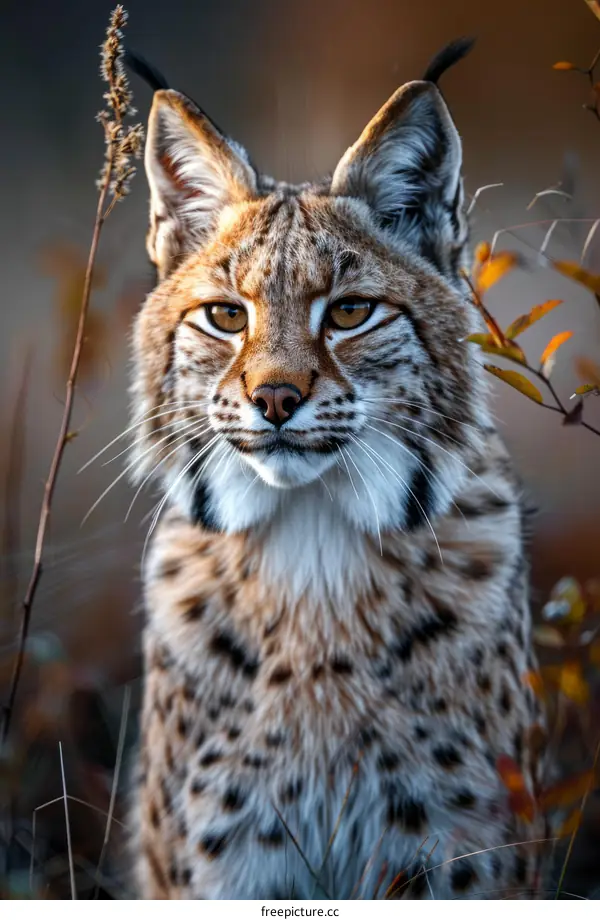 Closeup Portrait of Eurasian Lynx in Forest
