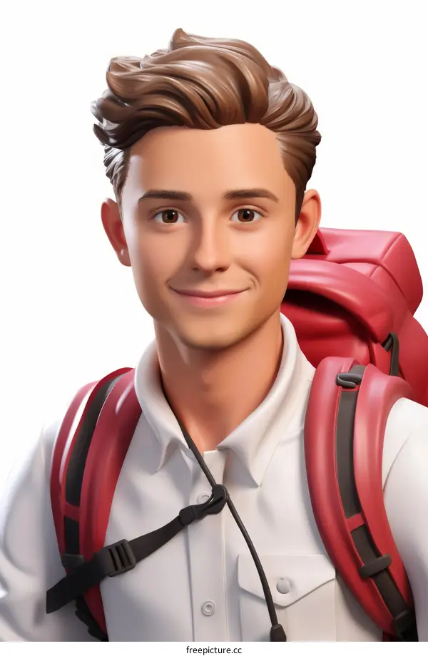 Realistic 3D Illustration of a Young Man with Backpack