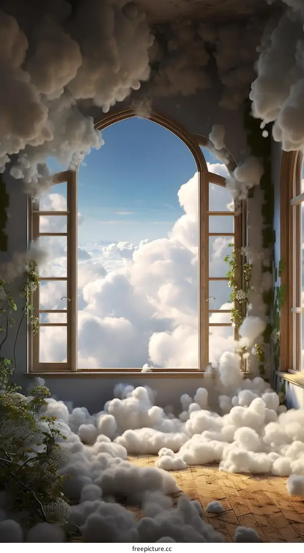 Surreal Room Filled with Clouds and a Window