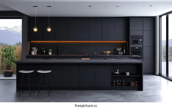 Modern Dark Kitchen with Island