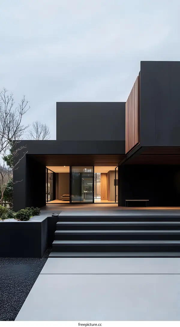 Modern Black Exterior Design of a House with Steps