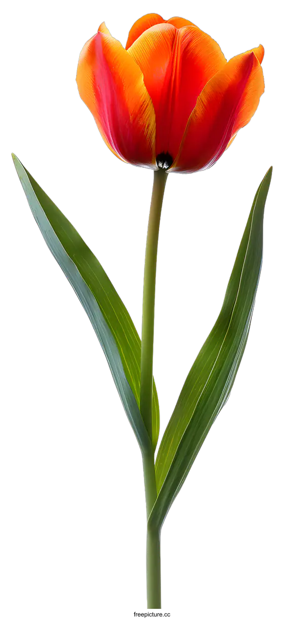 [Transparent Background PNG]Single Red and Yellow Tulip on White Background