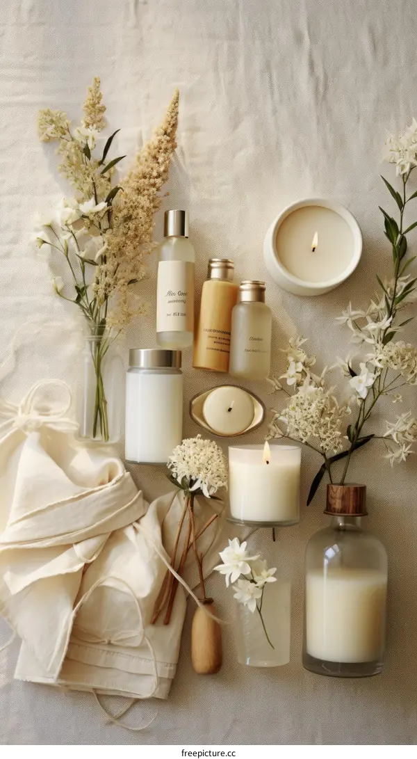 Natural beauty products with flowers