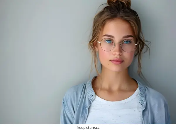 Portrait of a beautiful young woman with glasses