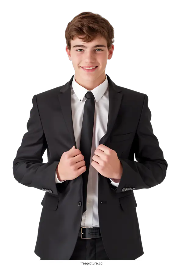 [Transparent Background PNG]Young businessman in suit adjusting his jacket