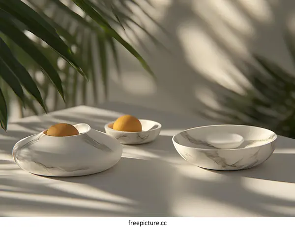 Marble Bowls with Yellow Balls on White Table