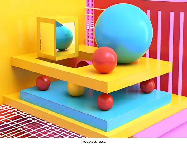 Abstract Geometric Shapes with Vibrant Colors in a 3D Render
