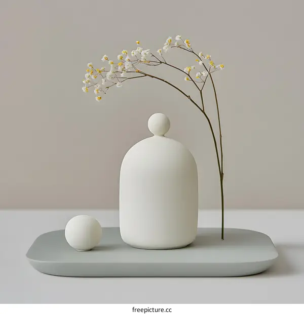 White Ceramic Vase and Flowers on Tray