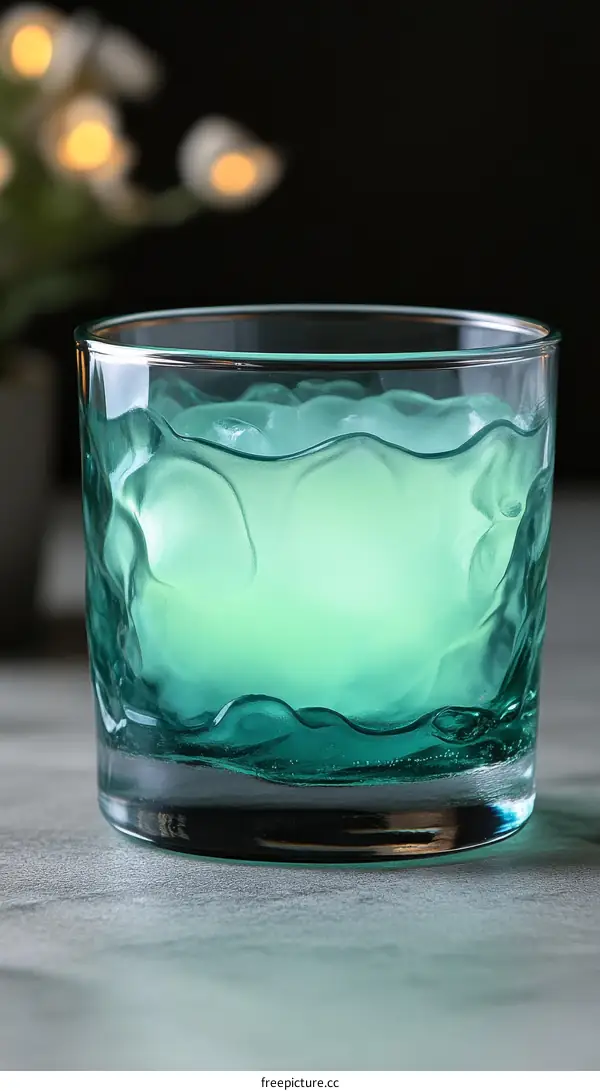 Teal Colored Glass Drinking Cup with Textured Surface