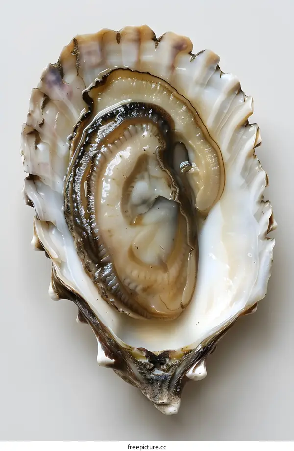 opened oyster with white background
