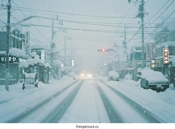 A winter street scene in Japan