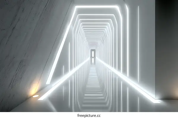 Futuristic Corridor with Neon Light Lines