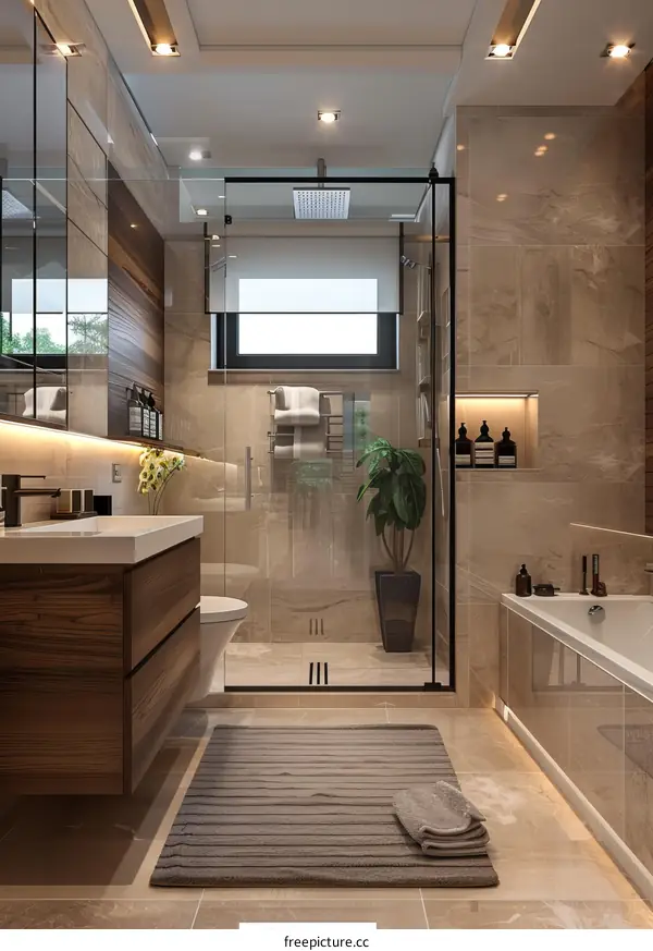 Modern Luxury Bathroom Design with Wooden Cabinets