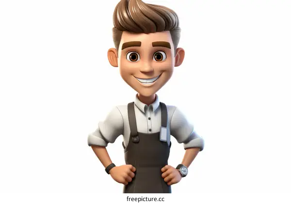 Happy Waiter Wearing Apron