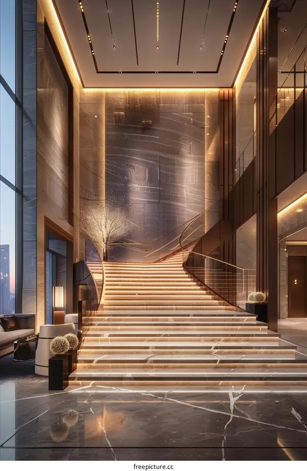 Luxury Hotel Lobby with Elegant Staircase