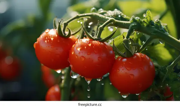 Close-up image of ripe tomatoes on the vine