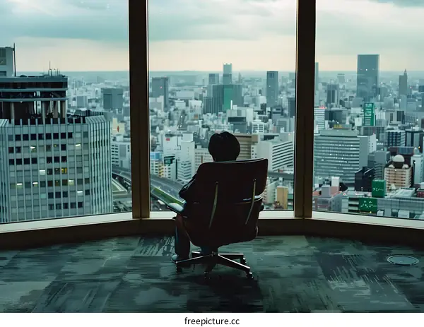 Person Sitting in a Chair Looking at the City