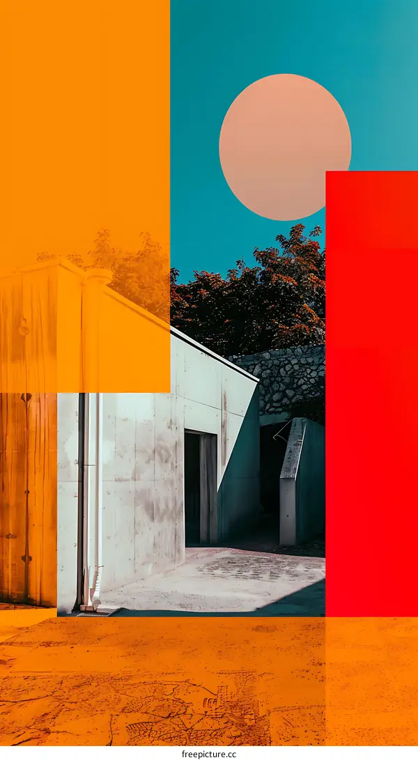 Abstract Architecture Collage With Red, Orange And Blue Colors