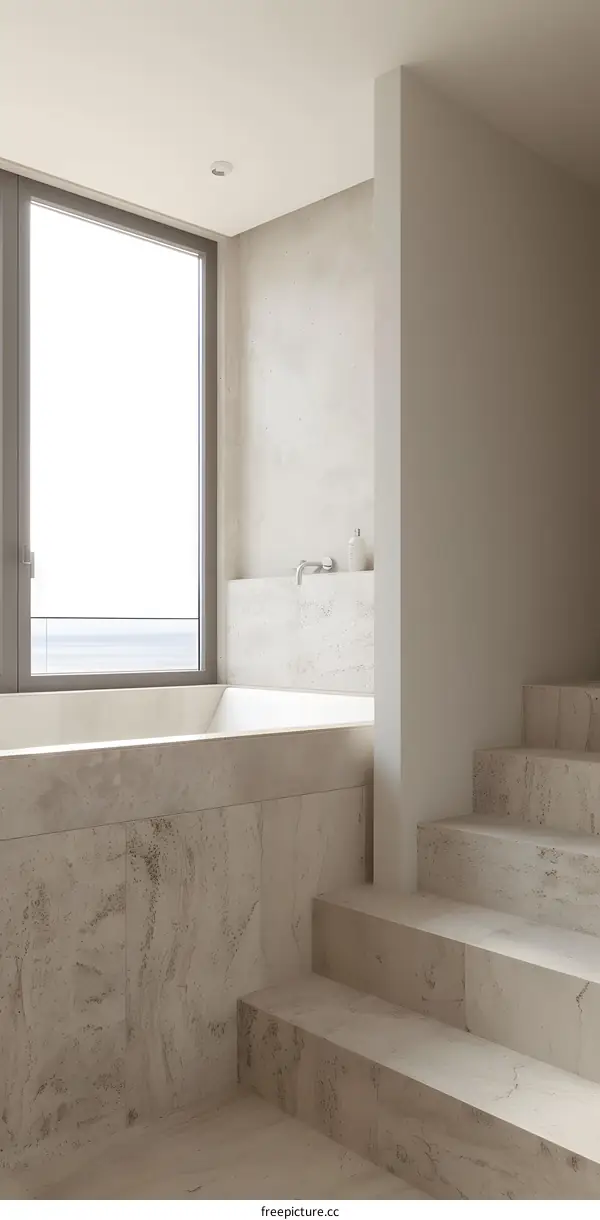 Modern Bathroom With Stone Walls and Bathtub