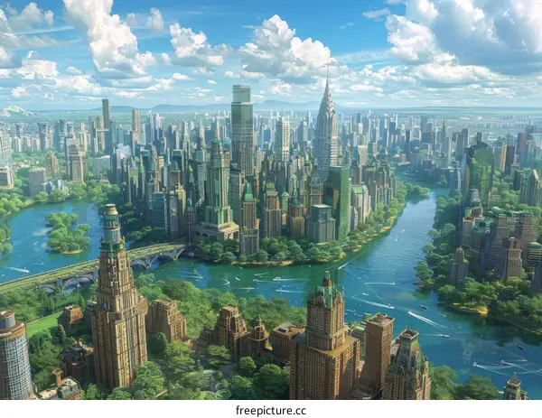 Futuristic Cityscape with Lush Parks