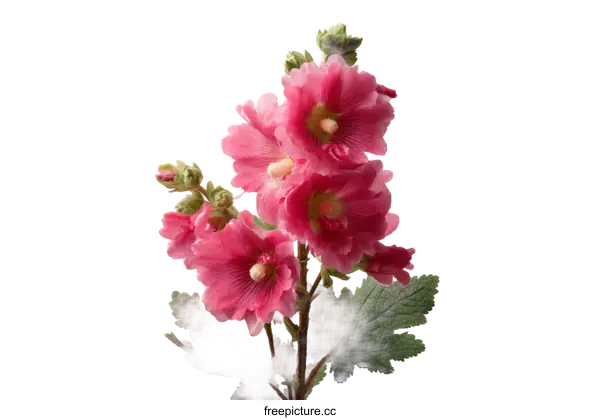[Transparent Background PNG]Beautiful Pink Hollyhock Flowers in Full Bloom on White Background