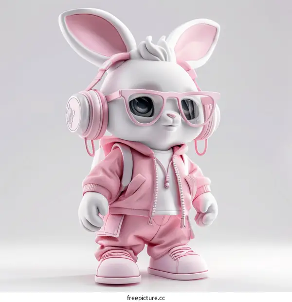 Cute Cartoon Rabbit with Headphones