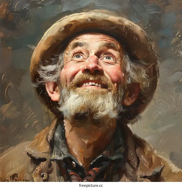 portrait of a smiling old man with a beard and hat
