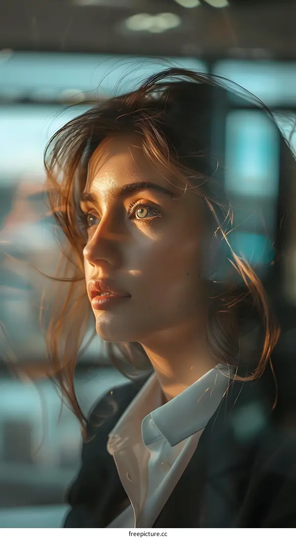 portrait of a beautiful girl with long brown hair and green eyes