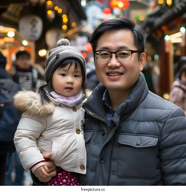 Father and Daughter in Winter Clothes