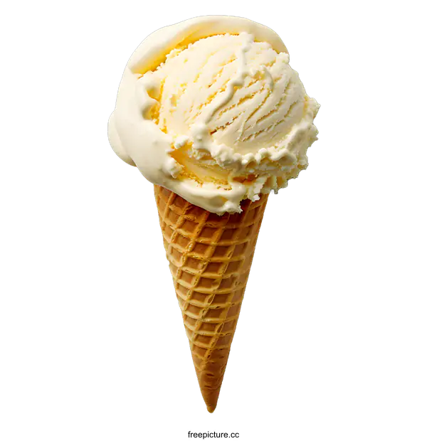 [Transparent Background PNG]Vanilla Ice Cream Cone on White Background