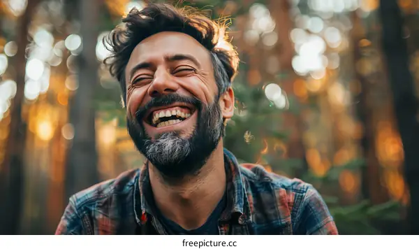 Happy Man Laughing in the Woods