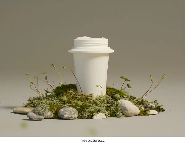 White Cream Jar On Moss And Stones