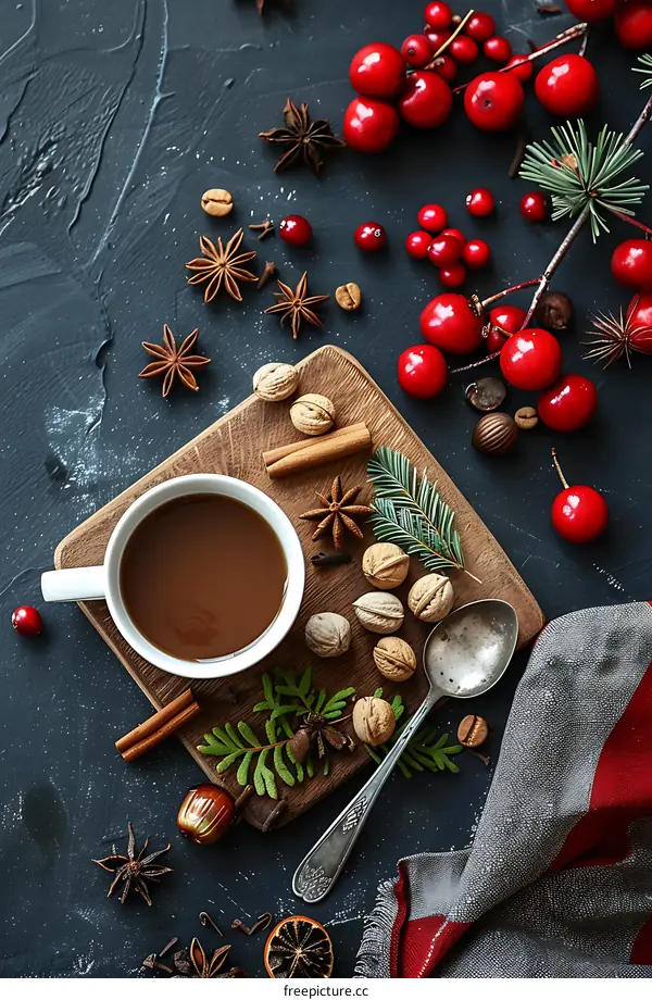 Christmas Coffee with Nuts, Cinnamon and Spices