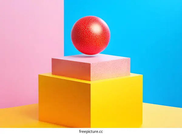 Red Sphere on a Pink and Yellow Cube