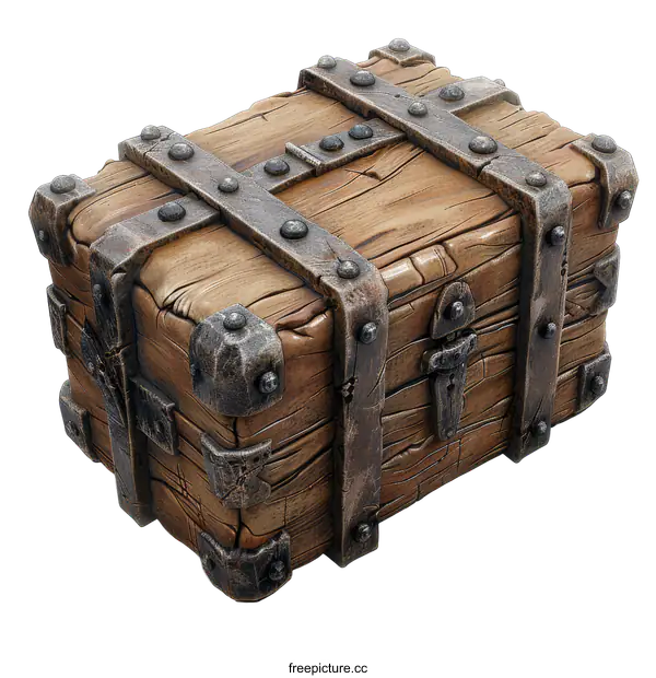 [Transparent Background PNG]An illustration of a wooden chest with metal details