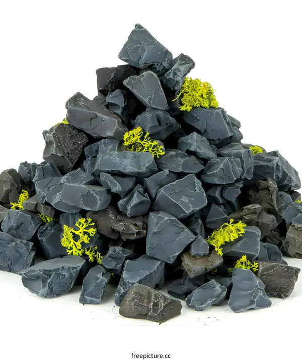 Pile of Gray Rocks with Yellow Moss