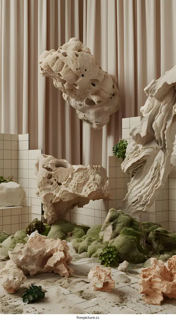 Abstract Stone Sculpture in Minimalist Setting