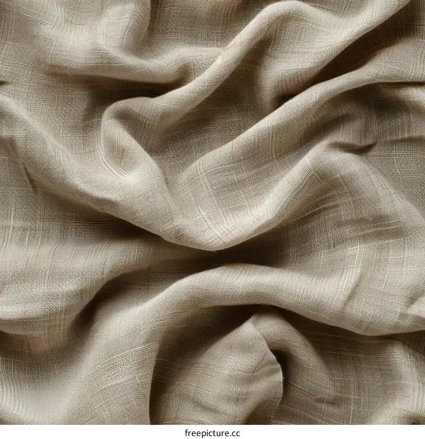 Light brown crumpled linen fabric texture background
