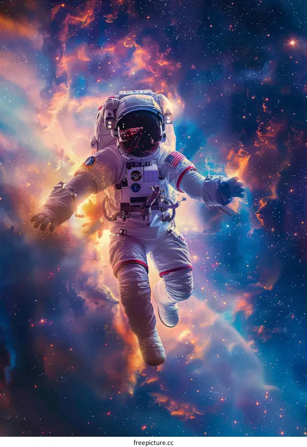 An astronaut in a spacesuit floating in the vastness of space