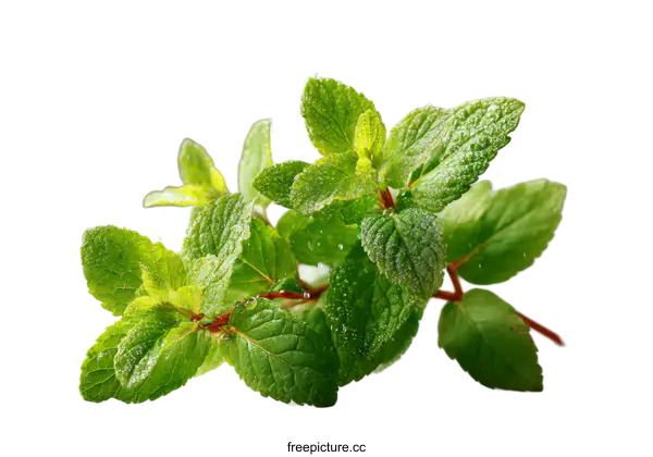 [Transparent Background PNG]Fresh Mint Leaves with Water Droplets